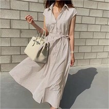 무슈봉 / 여름원단 민소매 스트라이프 셔츠롱원피스