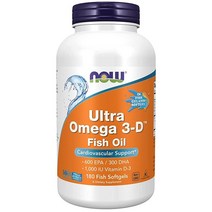 NOW 보충제 울트라 오메가3 피쉬 오일 비타민 D3 심혈관 지원 소프트젤 90개, 180 Count (Pack of 1)