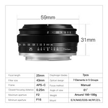캠코더렌즈 카메라렌즈 Sony E-Nikon Z 렌즈 용 25mm F2 APS-C 프레임 수동 초점 Canon M R Fuji X Leica S, 03 M4/3