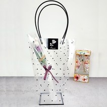 선물포장 투명 화분 쇼핑백- 꽃 사다리꼴 비닐 가방, 땡땡이-도트