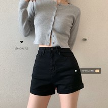 여름 반바지 블랙 데님 반바지 여성 2022 여름 얇은 섹션 하이 웨이스트 슬림 롤 에지 루즈 와이드 레그 팬츠 핫 걸 핫 팬츠 조수 여름 반바지