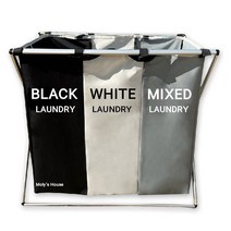 구분 3단 빨래바구니, 검은색 + 흰색 + 회색, 1개