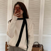 바루 겨울 결혼식 하객 여성 니트티 블랙 아이보리 배색 20대여자 30대미시 66사이즈여성쇼핑몰 오피스룩 페미닌룩 출근룩