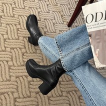 [당일출고] 꼼꼼구두 클로즈 통굽 가보시 뒷지퍼 스판 기모안감 앵클부츠(8cm) CLB106