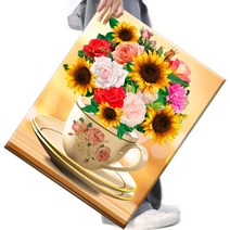FASEN 액자 보석십자수 캔버스형 DIY 키트 40 x 50 cm, 1세트, FAN92.해바라기 꽃병입니다