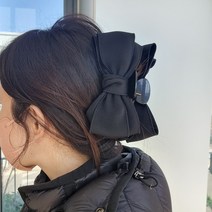 바이진주리본 세라 왕리본 올림머리 헤어 집게핀 업스타일 왕집게핀, 블랙 Black
