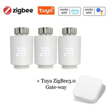 전기장비 소모품 Tuya-Zigbee 라디에이터 액추에이터 온도 조절기 스마트 무선 조절 밸브 컨트롤러 Alexa Google Home 지원, 한개옵션1, [09] 3PCS With Gate-way