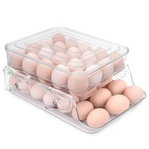 Large Capacity Egg Holder for Refrigerator Foldable Automatic Rolling Egg Box for Fridge with Lid