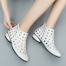 Ogfaour 여성 봄 리얼 가죽 워커 여름 앵글부츠 중년여성 단화 88495Linan