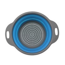 과일세척기 Fruit Vegetable Washing Machine 접이식 실리콘 드레인 바구니 야채 과일 세척 바구니 접이, 02 round-blue_01 S