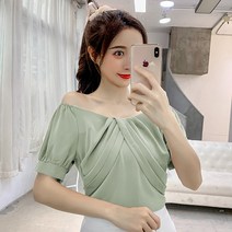 퍼프소매 셔츠 여름 프렌치 벌룬소매 쇄골 매너 디자인감각 반팔 주름 여성 638496901