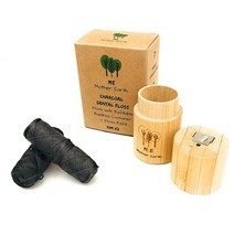 비건 생분해성 대나무 숯 치실 리필 가능한 대나무 용기 포함 | 무료 리필 | 천연 칸델릴라 왁스 | 55야드 x 2 | 페퍼민트 에센셜 오일 | 친환경 | 폐기물 없는 구강 관리