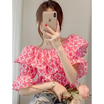핫핑크 블루 프릴 블라우스 오프숄더 오피스 데일리 데이트 여행