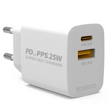 디지토 USB PD C타입 25W PPS 초고속 충전기 DT-H25W2P 멀티 2포트 휴대폰 핸드폰 고속 충전기 가정용 어댑터, (2525) 화이트25W선X
