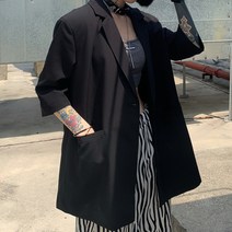 ins 남여 봄여름 얇은 정장 반팔 5부 반코트 다크 정장 루즈핏 커플룩