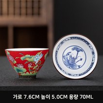 전통 찻잔 경덕진 빈티지 도자기 찻잔 70ml*2pcs, 붉은색*2pcs