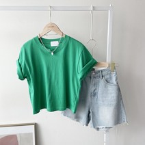 여성 면 기본 세미 크롭 5부 반팔 티 20컬러
