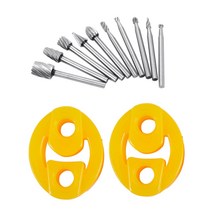 10pcs HSS 텅스텐 카바이드 로타리 절단 Burr 세트 그라인더 및 2pcs 고무 2 홀 레이스 카 머플러 배기 행거 부싱, 하나, 실버 & 옐로우