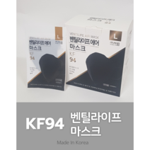 벤틸라이프 KF94 에어스루 새부리 2D 마스크 대형 블랙 (서림) 300매