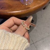 진금 전기 도금 기하학적 지르코늄 진주 개구부 반지 한국 디자인 감각 마이크로 반지 기질 손장식, 골드-스타일2