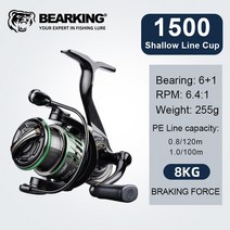 BEARKING GK SE1500 2500 6 1BB 6.41 낚시 릴 드래그 시스템 8kg 최대 파워 스피닝 휠 코일 얕은 스풀, [01] 1500Q