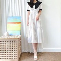 요시아나 [세일] [당일발송] 클래식한 배색 프릴 카라 스티치 원피스 -2컬러