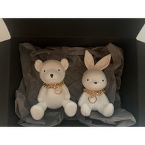 [라뮤즈캔들] 가죽 곰돌이 가죽 토끼 세트 차량용 석고방향제 리필오일 박스포장, 핑크, 무향