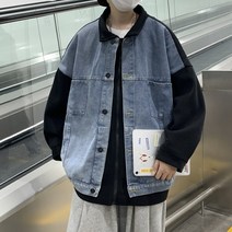 페이크 투피스 스티치 데님 재킷 남성 하이엔드 프라이드 스트리트 바로크 재킷 봄 가을 청소년 야구 유니폼 트렌디 브랜드 노브댄스복 왁킹 댄스학원 힙합플레이야 힙합퍼 힙합엘에이