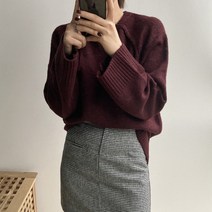 뜨개진 여성용 도톰 래글런 제스니 라운드 니트