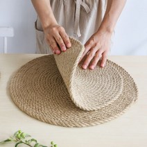 밀짚 라탄 냄비 컵 받침 티코스터 접시 테이블 매트, 원형-30cm