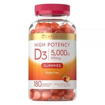 Carlyle 비타민 D 젤리 | 5000iu 180개 채식주의자 GMO 프리 글루텐 포뮬러 고효능 D3 보충제 천연 복숭아 맛 젤리121592