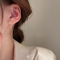 예쁜 미니 플라워 골드 체인 롱 드롭 귀걸이 힙한 패션 귀고리