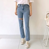 퍼니걸스 3939 데일리 커팅 캣워싱 스판 일자 데님 청바지 팬츠 여성의류