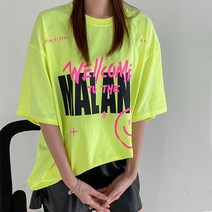 오브치치 빅사이즈 웰컴 프린팅 남여공용 박스티셔츠 반팔티셔츠 반팔티 티셔츠