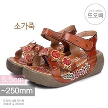 도오빠 여성 샌들 보헤미안 소가죽 수제화 플랫 고급 천연 가죽 플라워 꽃무늬 한복 복고풍 에스닉 레트로 직장인 중년 할머니 신발 여자샌들