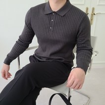남자 골지 3버튼 단추 가을 니트 카라 긴팔티셔츠 6Color