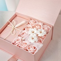 초록바위 진주 비누 플라워 용돈박스+쇼핑백, 장미 핑크 상자+쇼핑백