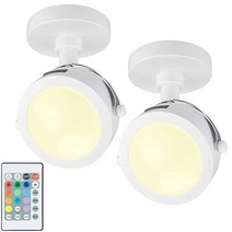 HONGUT 액센트 라이트 리모컨 포함 배터리 작동 스포트라이트 무선 LED 퍽 360° 회전 조명 헤드가 있는 12가지 색상 변경 디스플레이 그림 아트워크 다트보드용 업라이트, 2 Pack