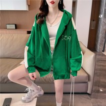 와플 봄가을 루즈핏 패치워크 컬러 레터링 자수 얇은 카디건 집업 코트 여