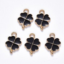 견고한 10Pcs 합금에 나 멜 매력 클로버 잎 귀걸이 목걸이에 대 한 작은 펜 던 트 DIY 쥬얼리 키 체인 만들, 01 Black