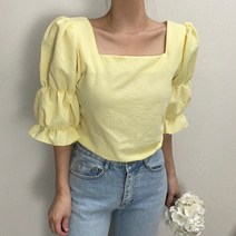 슈잼마켓 / 폭신폭신 스퀘어넥 퍼프소매 프릴 블라우스