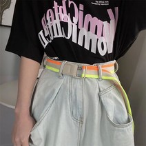 컬러 스트라이프 데님 벨트 여 패션 개성 만능 캔버스 벨트 더블버클 트렌드 군사훈련 학생 내구