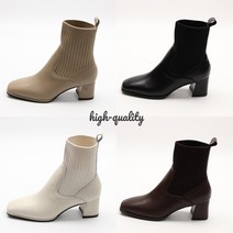 6cm 천연소가죽 여성가을부츠 삭스부츠 니트 통구부츠 발볼편한 발편한 스퀘어코 앵클부츠 숏부츠 (에이치구두)