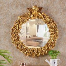 엔틱 화장대 거울 빈티지 탁상 벽걸이 레트로 은 거실을 구성합니다 대형 벽 감성 프레임, 금, 59x54cm