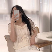 [여리여리 /4color] 리본 프릴 여름 반팔 블라우스_체리체리