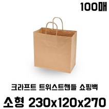 [블레스팩] 크라프트 종이 트위스트 핸들쇼핑백-소 230*120*270 (100매), 100매