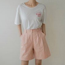 [나인] (PT-4905)컬러 포인트 핀턱 하프 팬츠