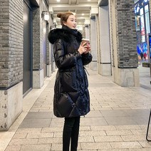 DuckBu B 롱패딩 겨울 밝은 얼굴 세척-면화 패딩 재킷 여성의 긴면 패딩 재킷 느슨한면 패딩 재킷 여자롱패딩
