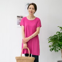 엄마옷마미소 반팔라운드롱셔츠 무지셔츠 단색 빅사이즈 중년여성의류 미시옷 마담의류 5060 넉넉한 데일리티셔츠