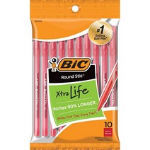 빅 BIC 라운드 스틱 엑스트라 라이프 볼펜 10개, Red_10 Count (Pack of 1)